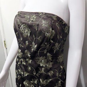 Adrianna Papel Strapless Formal Dress, Gray w/ Silver Lace Overlay , Sz 8 NWT